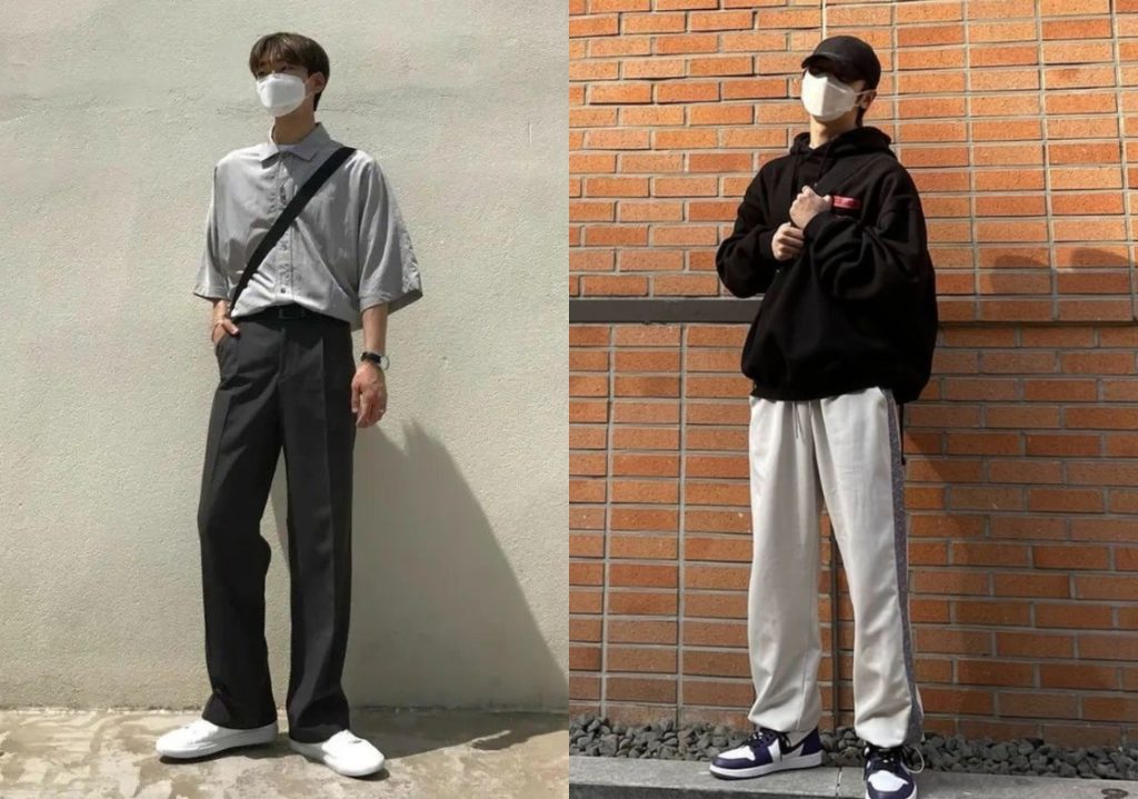 Combo street wear siêu cá tính với giày thể thao, quần ống bó cùng layer áo thun và áo khoác ngoài