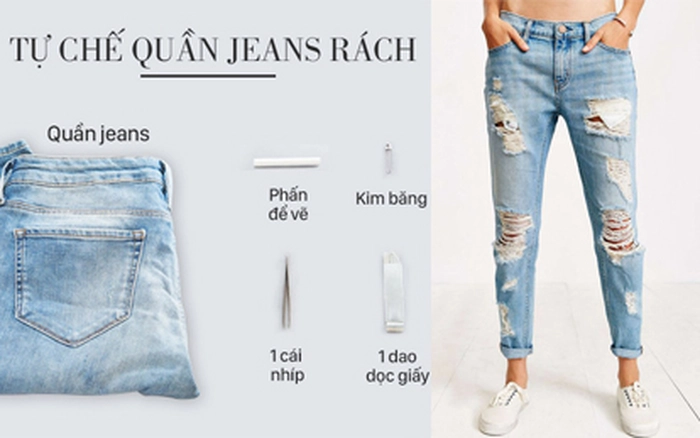 cách sửa quần jean bị rách gối