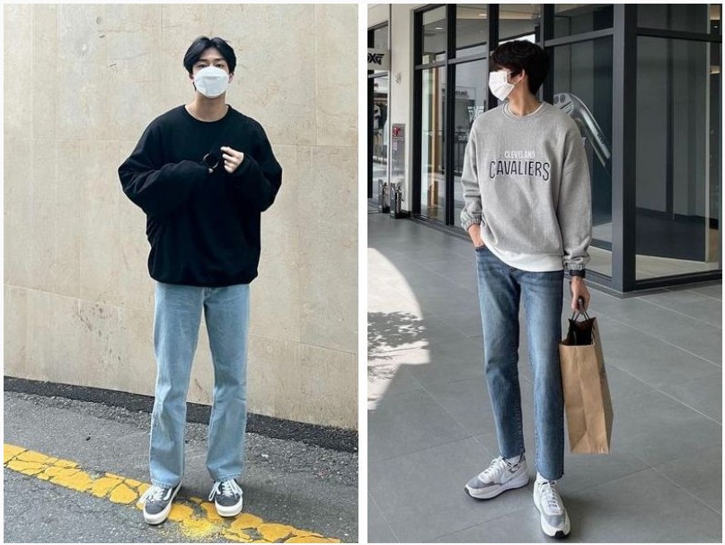 Kết hợp áo sweatshirt với quần jean xanh